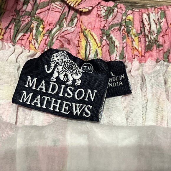 Madison Mathews Hope Mini Dress SZ Large Pink Floral Back Bow Tie Stretch - Picture 5 of 9
